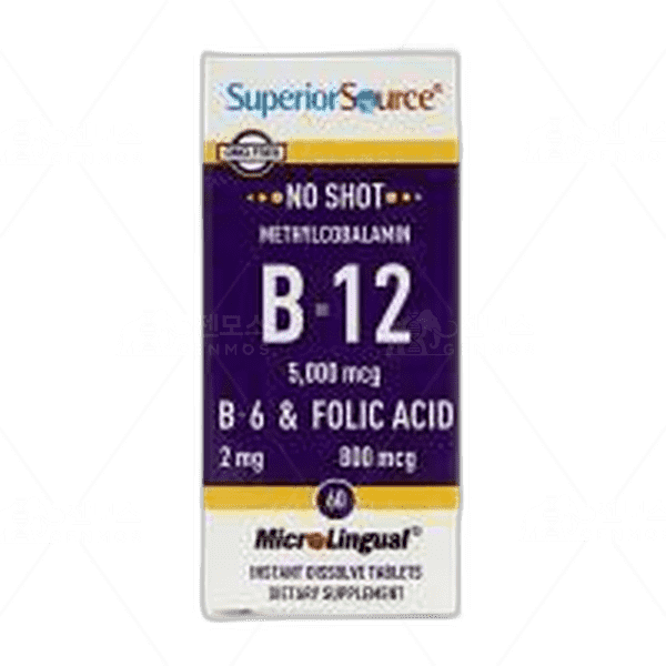 [[Superior Source]] 노 샷 메틸코발라민 B-12 5000 mcg 위드 B6 & 엽산, 60 인스턴트 디졸브 타블렛