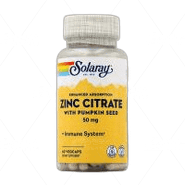 [[Solaray]] 고흡수 징크 시트레이트 위드 펌킨 씨드 50 mg, 60 베지캡슐